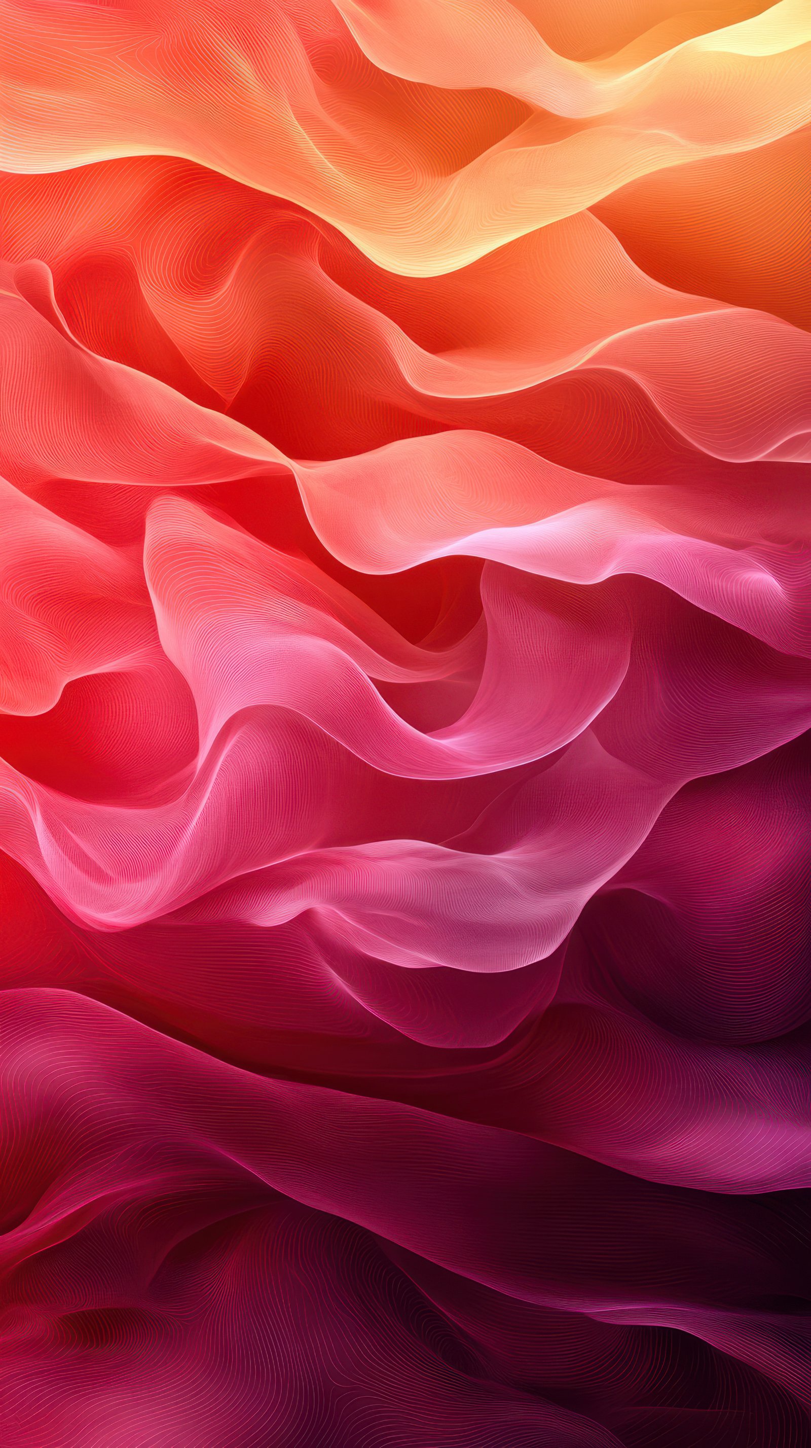 Colors blend elegantly in flowing waves of red and pink hues with soft gradients and intricate textures throughout the composition